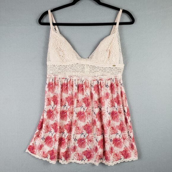 Jessica Simpson Tops - Jessica Simpson Size M Babydoll Tank Cream Rosette Floral Feminine Cottagecore